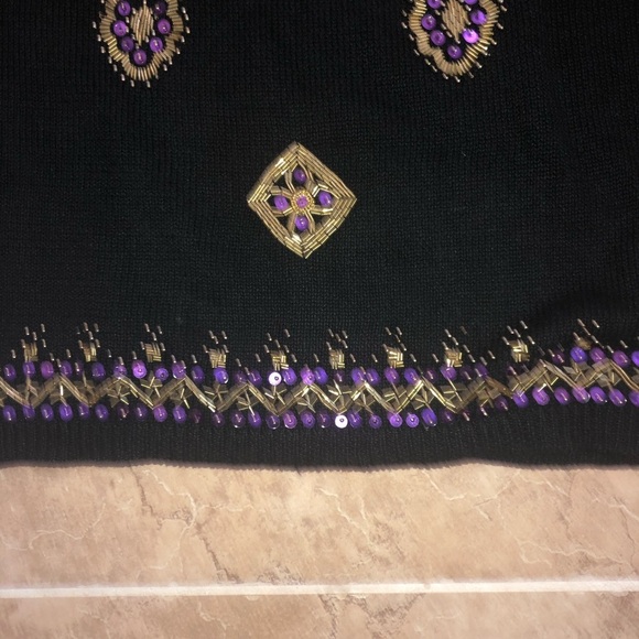 VINTAGE Sweater Womens medium Black Knit Beaded Pullover Ugly Christmas Sequin - Picture 8 of 8